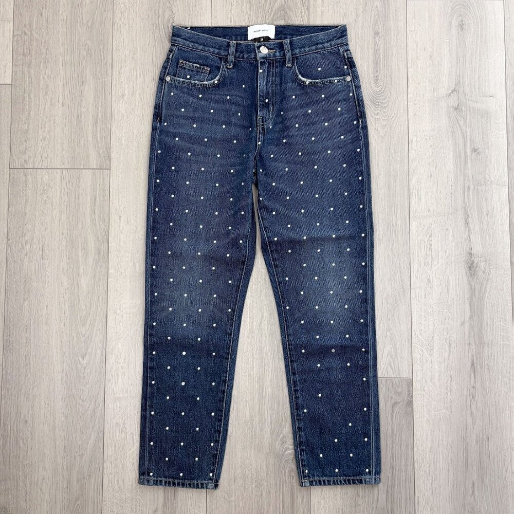 Current Elliott The Vintage Studded Cropped Straight Leg Jeans Dark Wash Blue 26